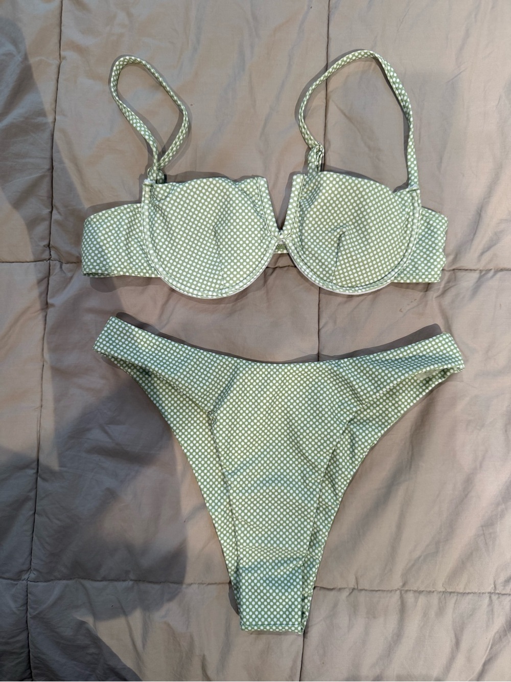 Green Polka Dot Underwire Bikini Set - Women Swim